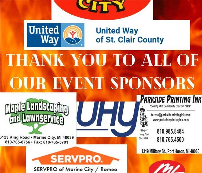 Flyer from fire department thanking local business sponsors by displaying their logos.